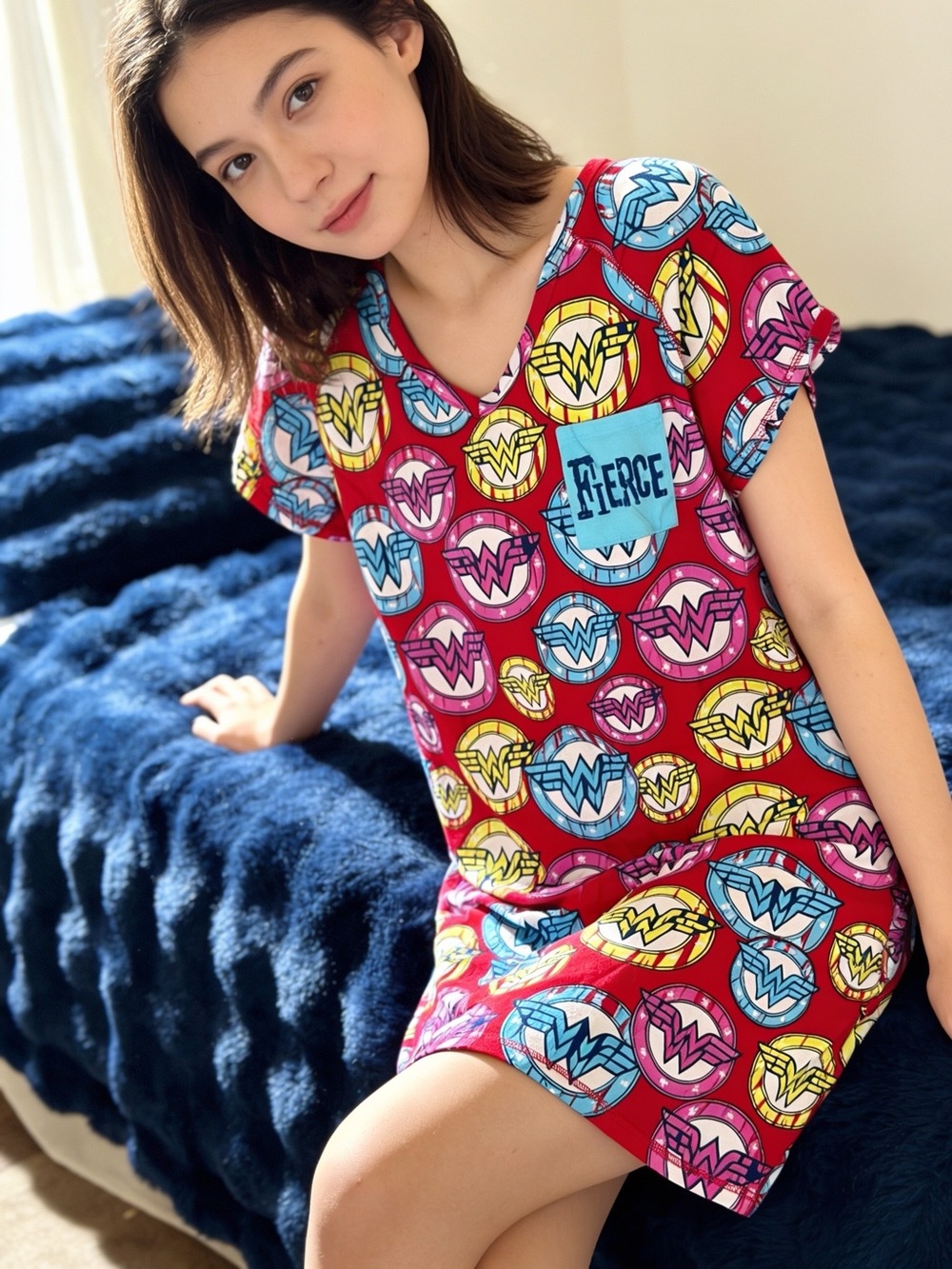 Girls Wonder Logo Red Short-Sleeve Pajama Dress XL